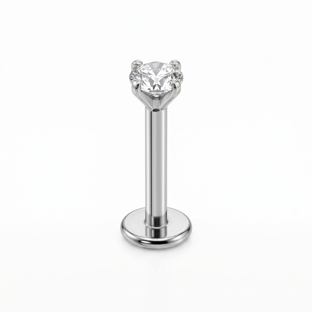 LABRET SOLITARIO UÑAS REDONDA ACERO BLANCO CIRCÓN BLANCO