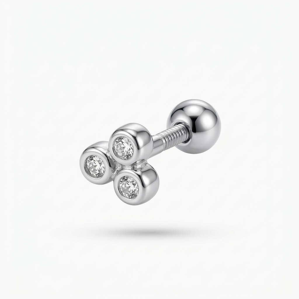 LABRET TREBOL ACERO BLANCO CIRCÓN BLANCO