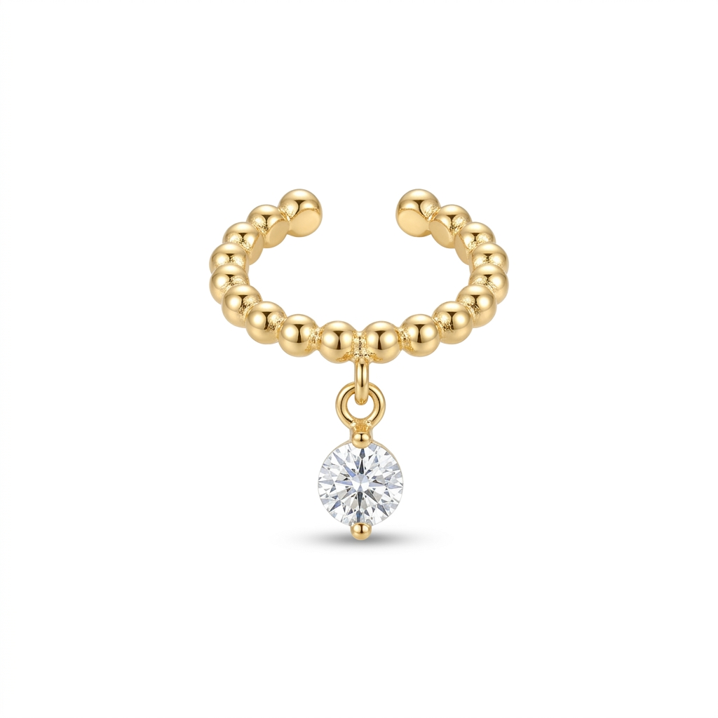 EARCUFF MILITAR COLGANTE PIEDRA PLATA AMARILLO CIRCÓN BLANCO