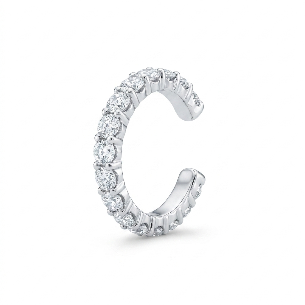 EARCUFF UN RIEL UÑAS PLATA BLANCO CIRCÓN BLANCO