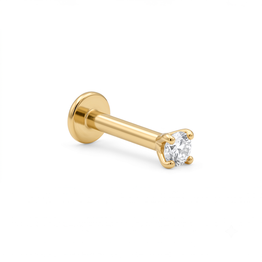 LABRET SOLITARIO UÑAS REDONDA TITANIO AMARILLO CIRCÓN BLANCO
