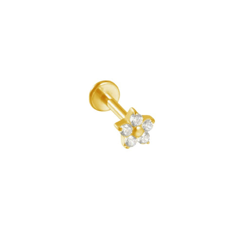 LABRET FLOR ENGASTE UÑAS TITANIO AMARILLO CIRCÓN BLANCO