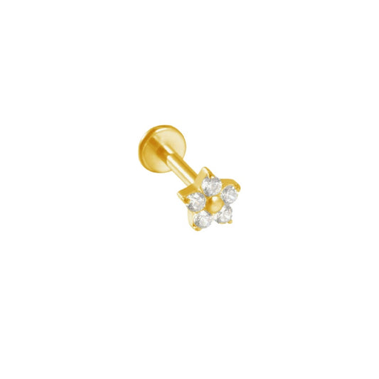 LABRET FLOR ENGASTE UÑAS TITANIO AMARILLO CIRCÓN BLANCO