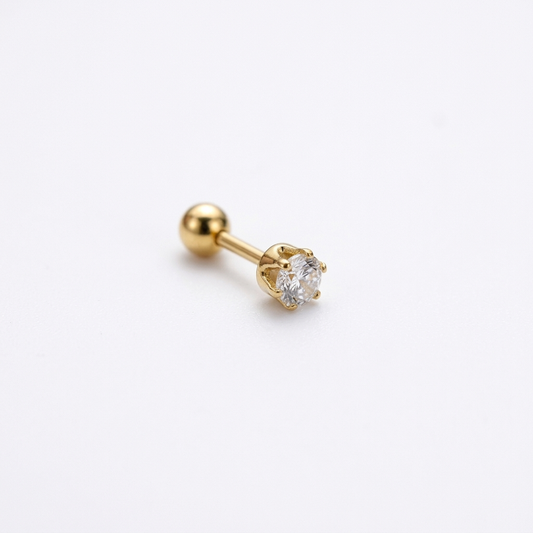 LABRET SOLITARIO UÑAS REDONDA ACERO AMARILLO CIRCÓN BLANCO