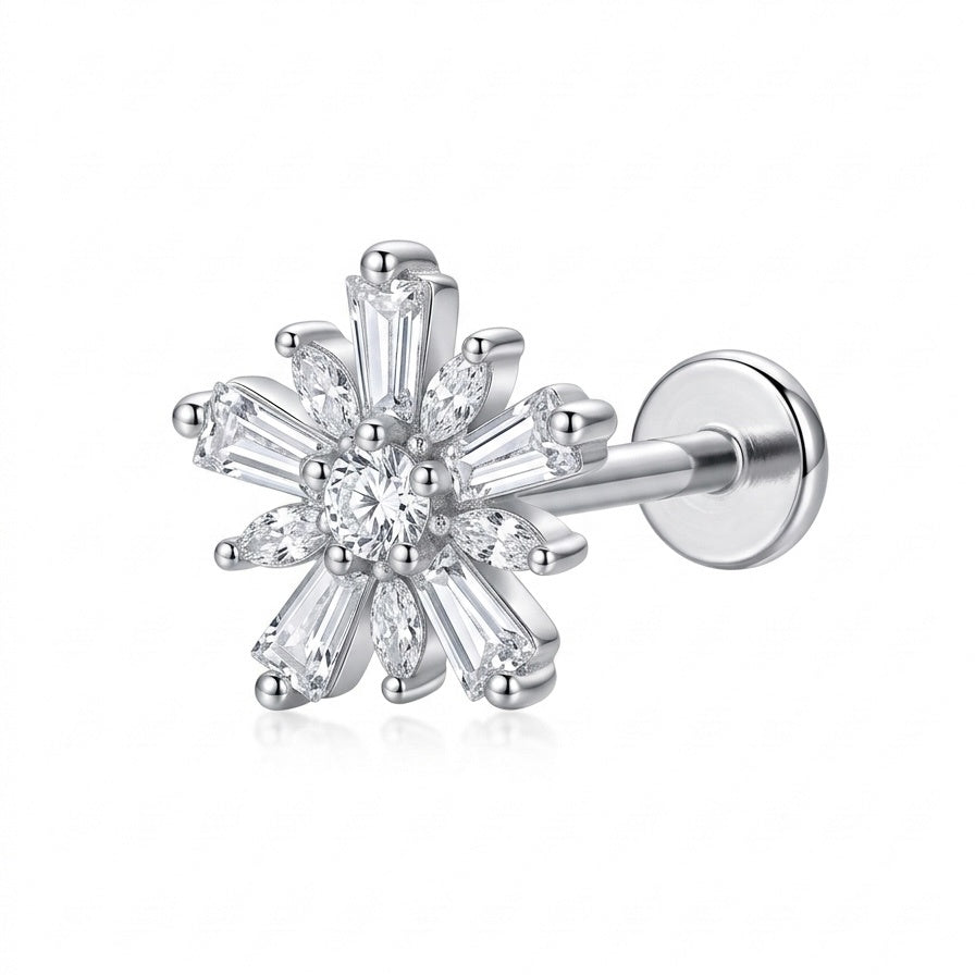 LABRET FLOR ÚNICA ACERO BLANCO CIRCÓN BLANCO