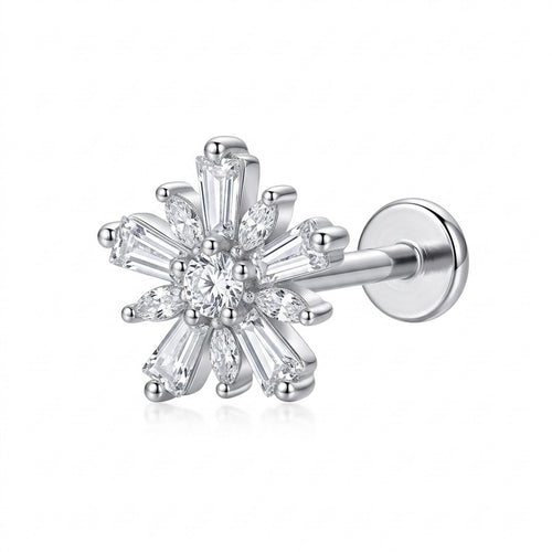 LABRET FLOR ÚNICA ACERO BLANCO CIRCÓN BLANCO
