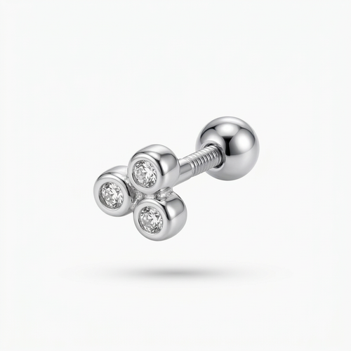 LABRET TREBOL ACERO BLANCO CIRCÓN BLANCO