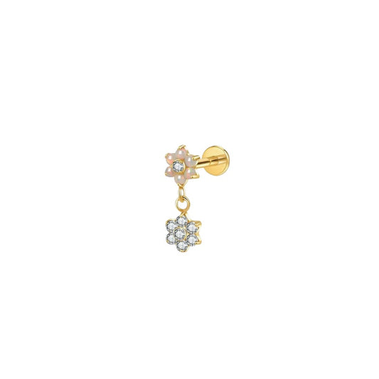 LABRET FLOR COLGANTE TITANIO AMARILLO CIRCÓN BLANCO