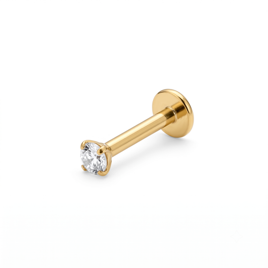 LABRET SOLITARIO UÑAS REDONDA TITANIO AMARILLO CIRCÓN BLANCO