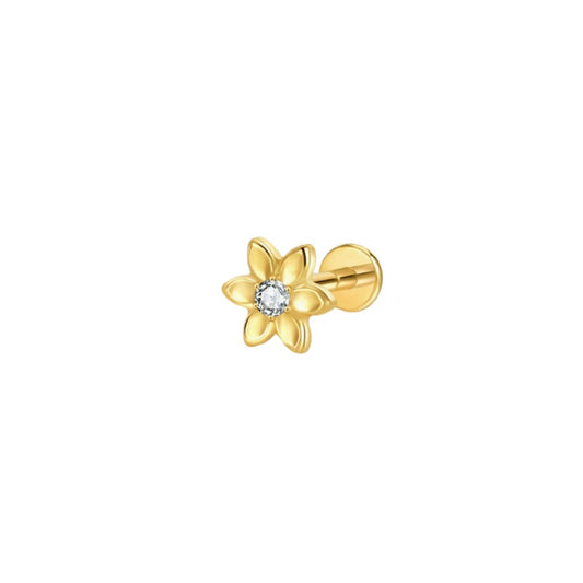 LABRET FLOR ÚNICA TITANIO AMARILLO CIRCÓN BLANCO