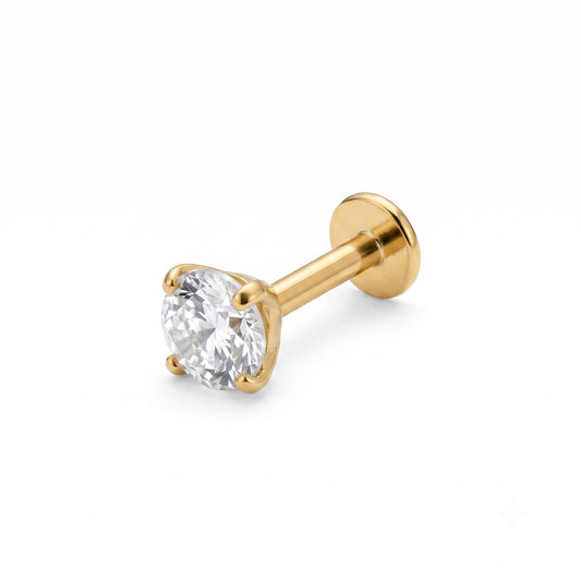 LABRET SOLITARIO UÑAS REDONDA TITANIO AMARILLO CIRCÓN BLANCO